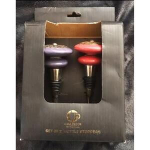 Beautiful Set Of Ceramic Door Knob Cork Purple And Red Wine Stoppers